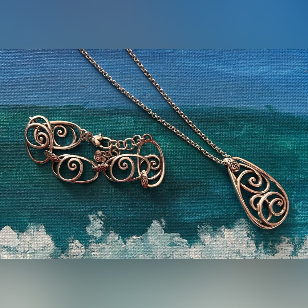 Brighton Rock and Scroll Double swirl necklace and bracelet set. Like new.